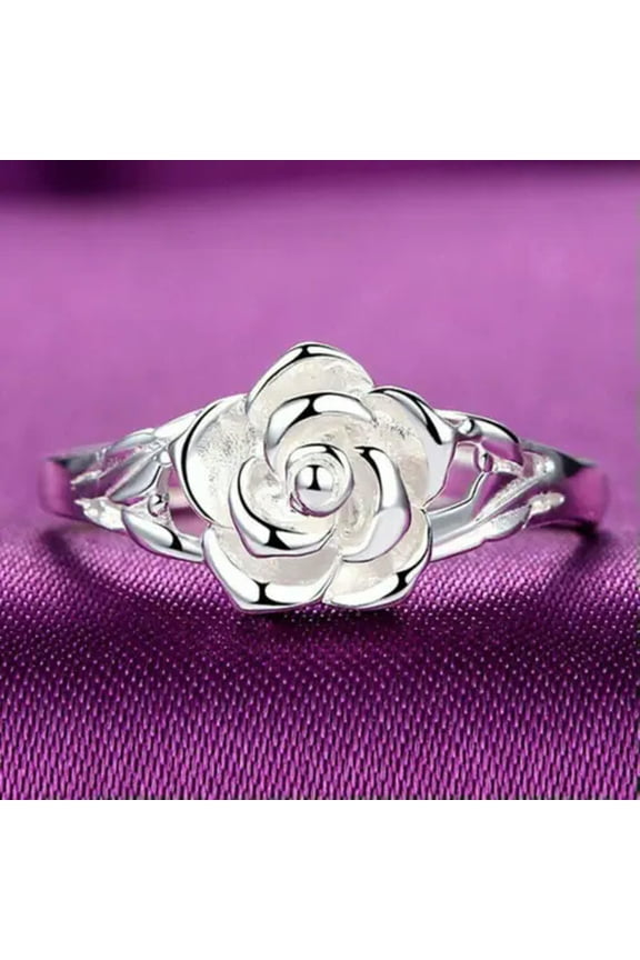 Fashion Silver Rose Flower Rings Women Party Delicate Jewelry Gift Rings Lot Size5-10-3#Rose Flower Ring-7