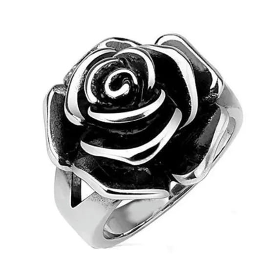 GKNET Women Silver Ring Turkish Handmade Retro Flower Ring Wedding Delicate Jewelry Sz 6-10-16#Silver Rose flower-9