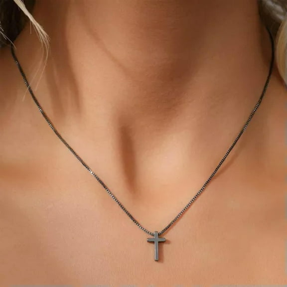 GKNET Fashion Silver Stainless Steel Cross Shape Chain Pendant Necklace For Men Women-Black