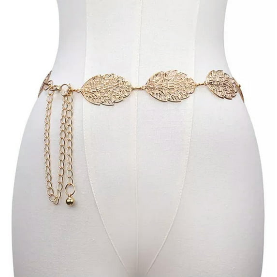 GKNET Fashion Simple Hollow Leaf Decorated Chain Belt Thin Waist Chain Dress Jewel WY4-Gold