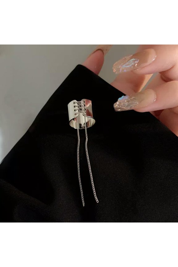 Fashion Wide Edge Chain Tassel Ring Hip Hop Punk Vintage Adjustable Opening Ring