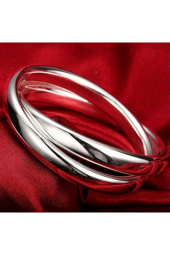 Fashion Women 925 Sterling Silver Bangles 2 Big Round Bangle Bracelet Jewelry