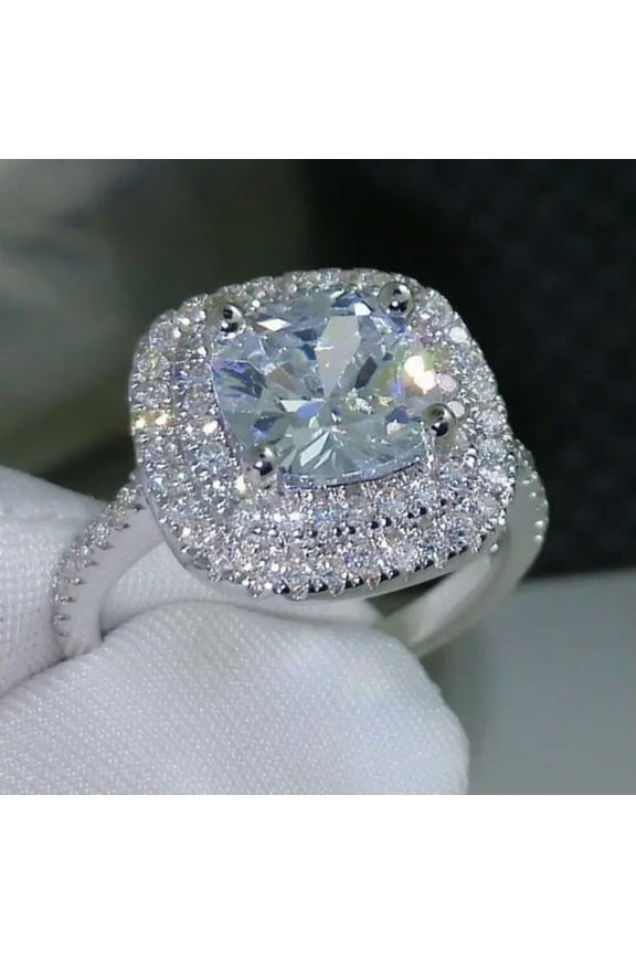 Fashion Women 925 Sterling Silver Rings Crystal Zircon Square Ring Size 6-10-9