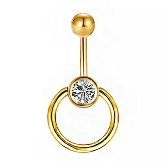 GKNET Fashion Women Delicate Jewelry Round Clip Navel Ring Drop Dangle Body Belly Body Piercing-Gold