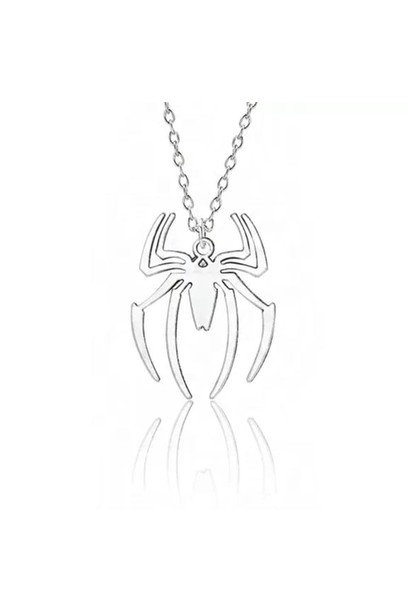 Fashion Women Delicate Jewelry Round Cross Chain Retro Spider Pendant Chain Necklace-Silver