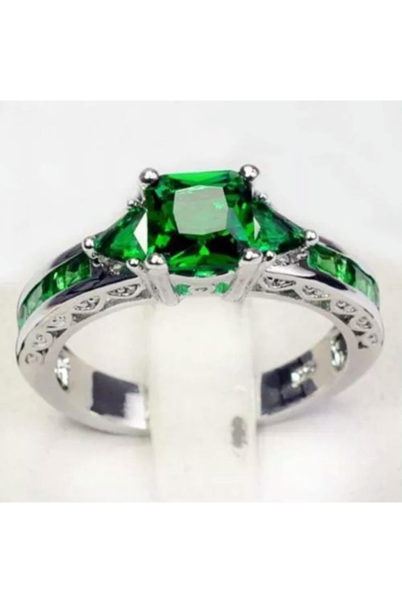 Fashion Women Square Crystal Zircon Rings for Party Daily Wear Wife MOM Gift-10-2#Emerald