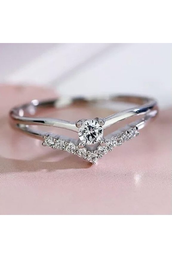 Fashion Women V-Shape Crystal Zircon Rings for Wedding Engagement Party Gift-9-1#