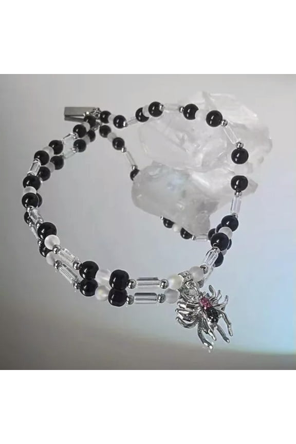 Fashion Women Vintage Spider Pendant Necklaces Punk Splice Beaded Clavicle Chain-Multicolour