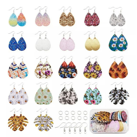 GKNET Faux Leather Earrings DIY Making Kit Teardrop with Earring Hooks Jump Rings