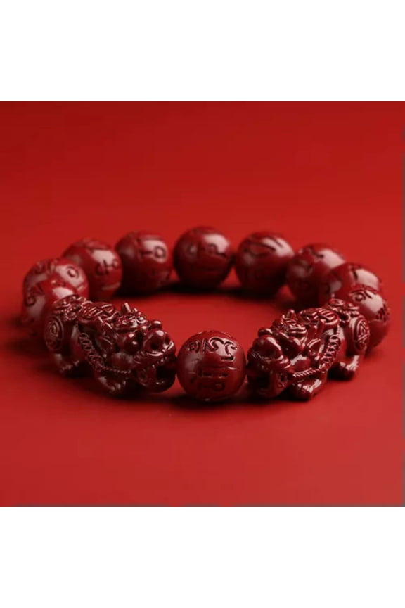 FengShui Pixiu Charms Cinnabar Bracelet Elegant Cinnabar Lucky Chain Unisex Gift-Red 2-8mm