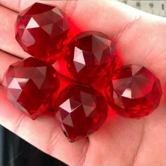 GKNET Fengshui 5PC Red Faceted Prism Ball Crystal Hanging Suncatcher Glass Chandelier