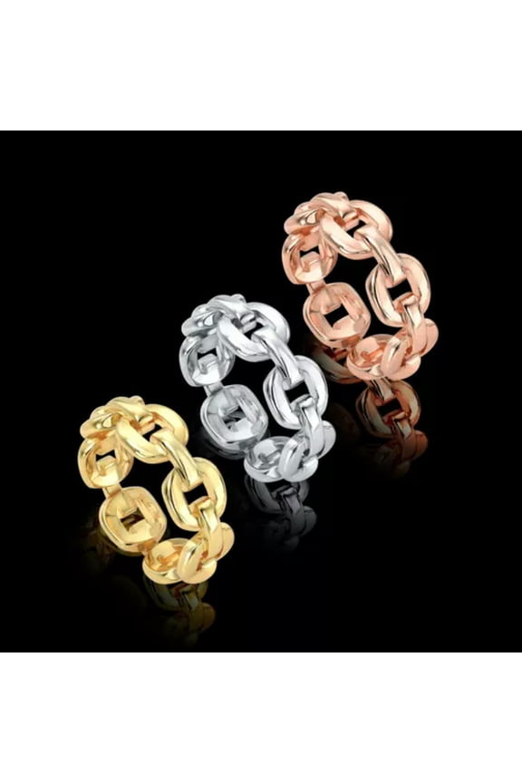 Flat Cable Chain Link Ring Gold Plated Unisex, Women, Men Fashion Jewelry-Gold-7