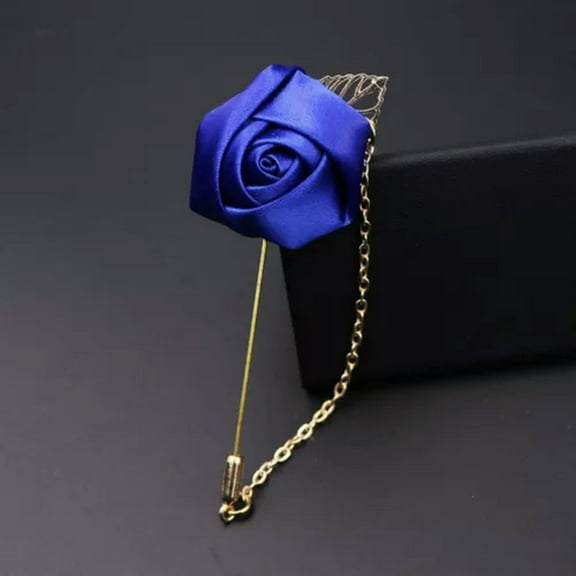 GKNET Flower Leaf Corsage Lapel Pin Brooch Chain Suits Collar Stick Pin Men Wedding-blue