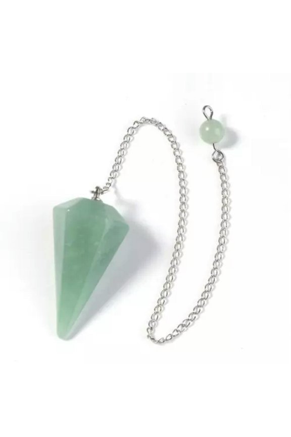 Flower of Life Dowsing Pendulum for Divination Cone Natural Crystal Pend-cx WY4-Bead chain-Green Aventurine