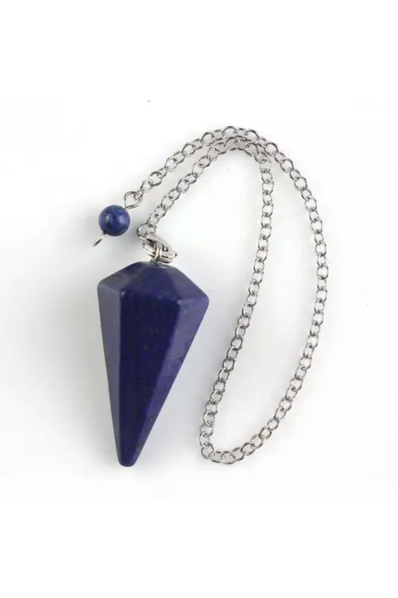 Flower of Life Dowsing Pendulum for Divination Cone Natural Crystal Pend-cx WY4-Bead chain-Lapis lazuli