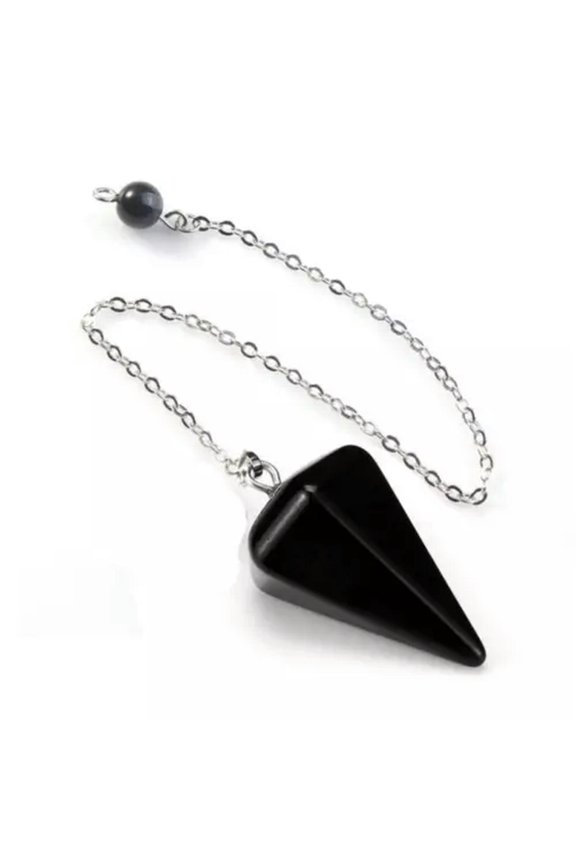Flower of Life Dowsing Pendulum for Divination Cone Natural Crystal Pend~xp WY4-Bead chain-Black Onyx