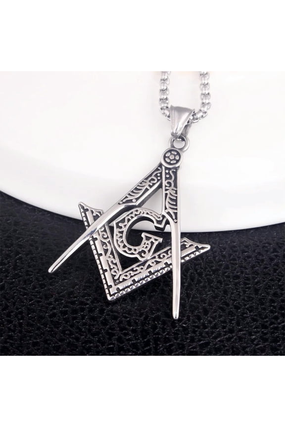 Freemason Masonic Square and Compasses Pendant Necklace Biker Delicate Jewelry Chain 24"
