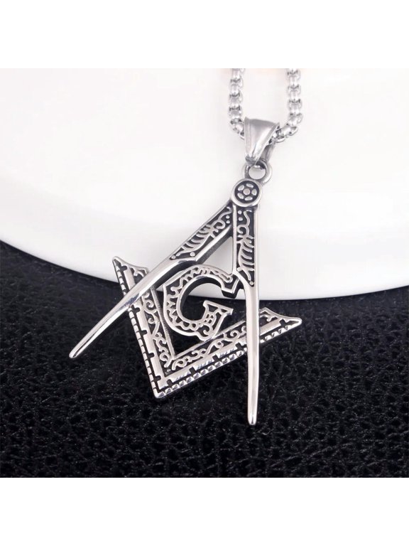 Freemason Masonic Square and Compasses Pendant Necklace Biker Delicate Jewelry Chain 24"