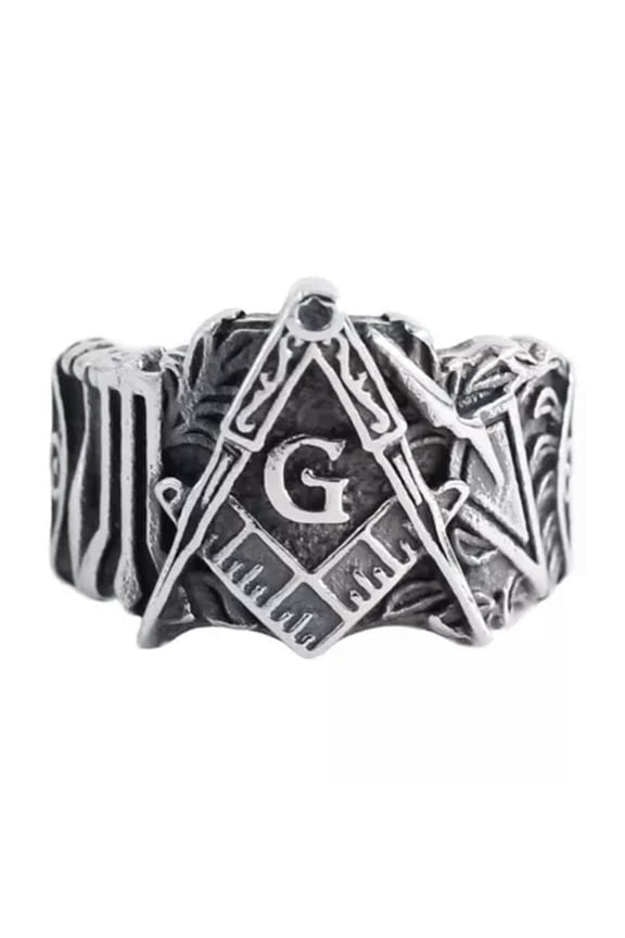 Freemason Temple Knight Stainless Steel Retro Pattern AG English Rings Size 7-13-7