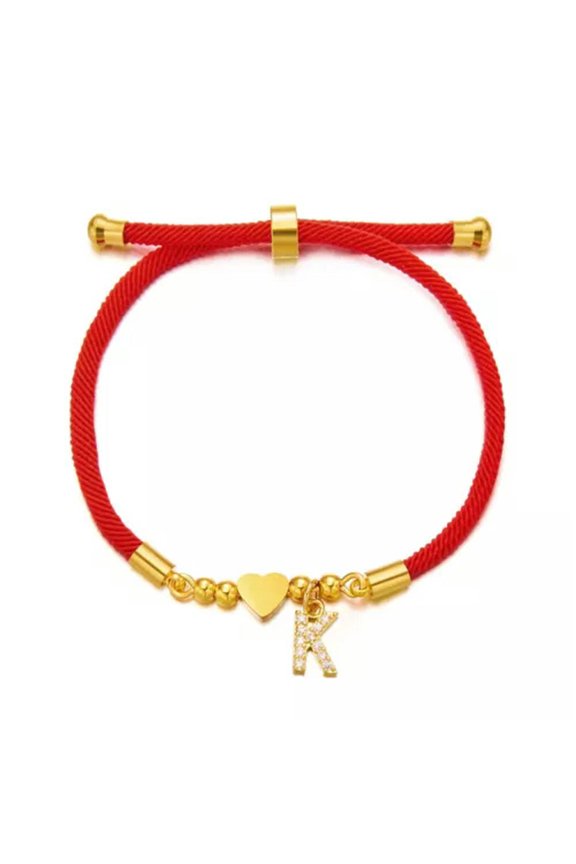 Full Stone Initial Charm Bracelets for Women A-Z Letters Love Heart Bracelet-K