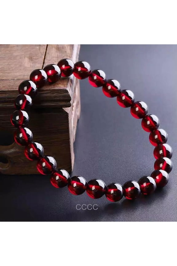 Garnet Bracelet Women's Singles Circle Beads Pure Wine Red Beads Crystal