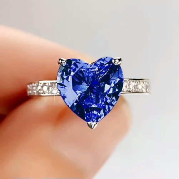 GKNET Glamorous Heart Cubic Zirconia 925 Silver Ring Wedding Engagement Gift Size 6-10-8-Blue