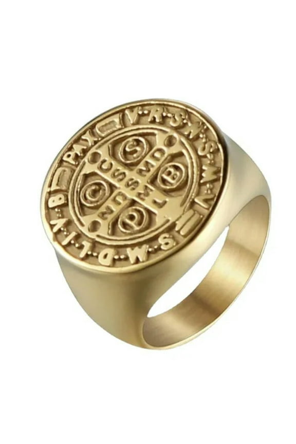 Gold Demon Protection Ghost Hunter CSBP Catholic St Benedict Exorcism Medal Ring