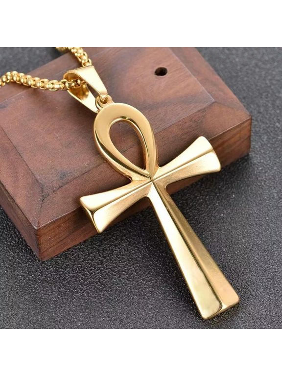 Gold Egypt Ankh Cross Pendant Necklace Punk Rock Protection Delicate Jewelry Chain 24"
