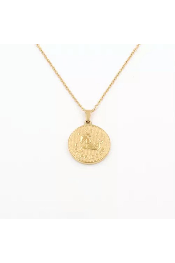 Gold Plated Stainless Steel Constellation Horoscope Zodiac Sign Pendant Necklace-Capricorn