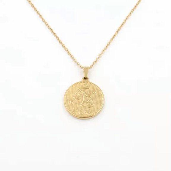 GKNET Gold Plated Stainless Steel Constellation Horoscope Zodiac Sign Pendant Necklace-Libra
