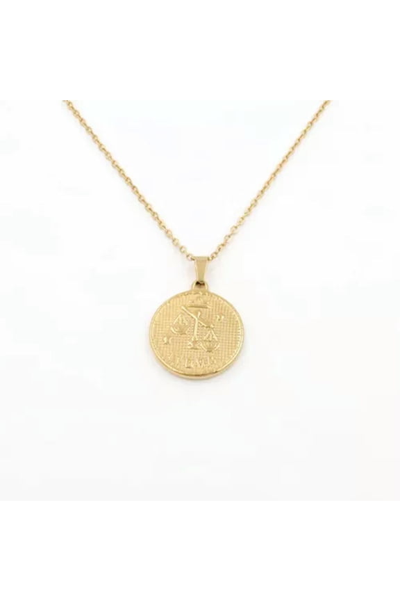 Gold Plated Stainless Steel Constellation Horoscope Zodiac Sign Pendant Necklace-Libra
