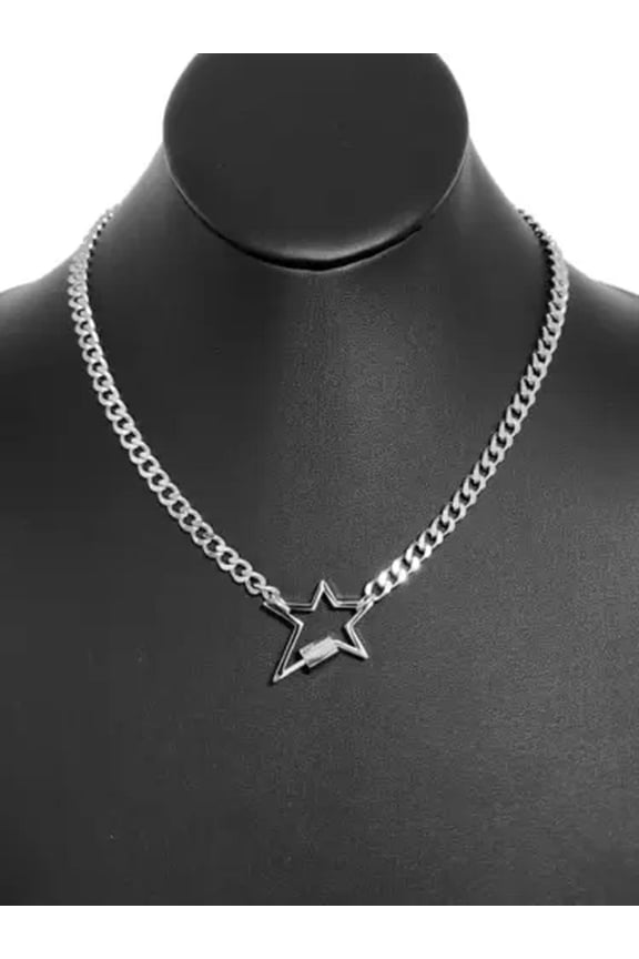 Gold Plated Star Pendant Necklace With Cuban Chain Fashion Delicate Jewelry For Women-Silver