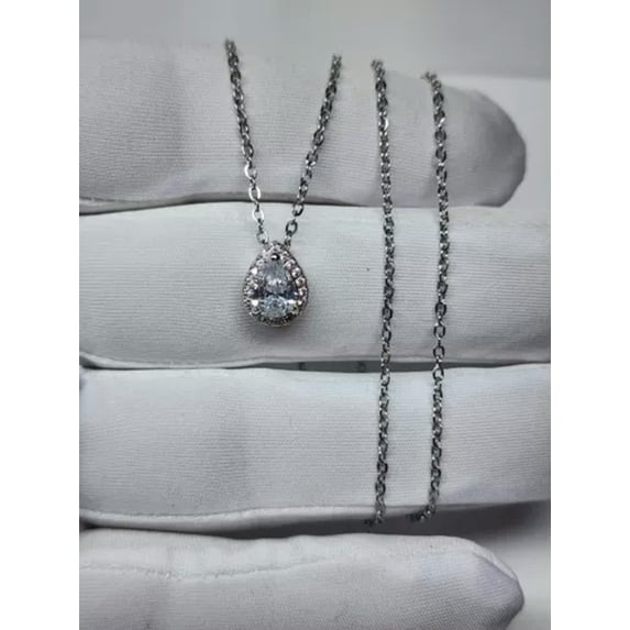 GKNET Gold, Silver Plated Drop Pendant Necklace, Cubic Zirconia Fashion Delicate Jewelry Women-Silver