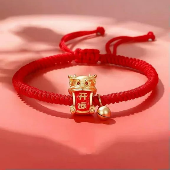 GKNET Good Luck Dragon New Year Red Rope Gold Bead Handmade Braided Bracelet Women Men-#7