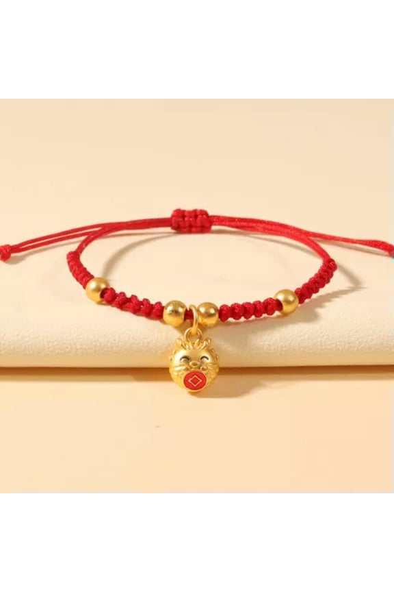 Good Luck Dragon Red Rope Gold Bead Handmade Braided Bracelet Women Men Jewelry-#4