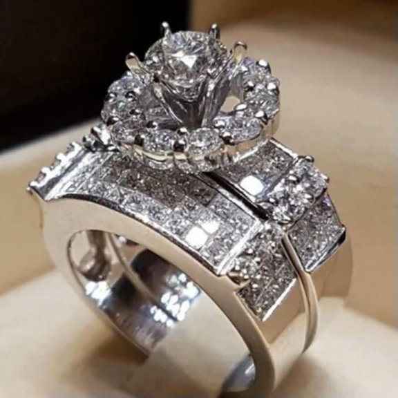 GKNET Gorgeous 2pcs/set Cubic Zirconia Rings Women 925 Silver Delicate Jewelry Size 6-10-6