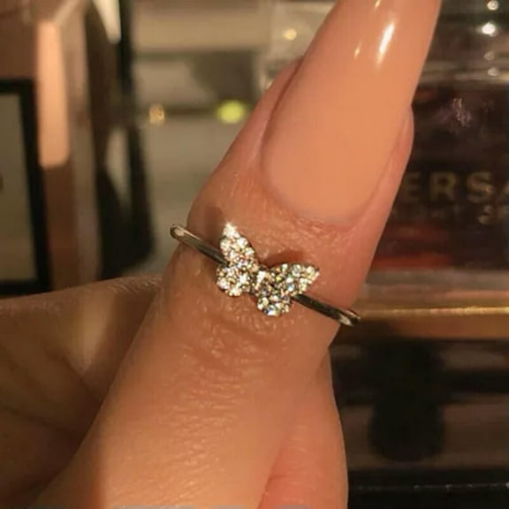 GKNET Gorgeous 925 Silver Butterfly Rings Women Delicate Jewelry White Zircon Rings Size 6-10-8