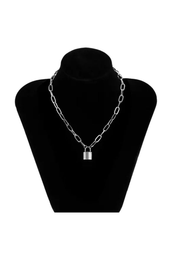 Goth Stainless Steel Chain Lock Pendant Necklaces For Women Men Punk Jewelry-Lock Necklace A