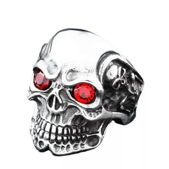 GKNET Gothic Mens Biker Skull Red Blue Eye Ring Stainless Steel Size 7-13