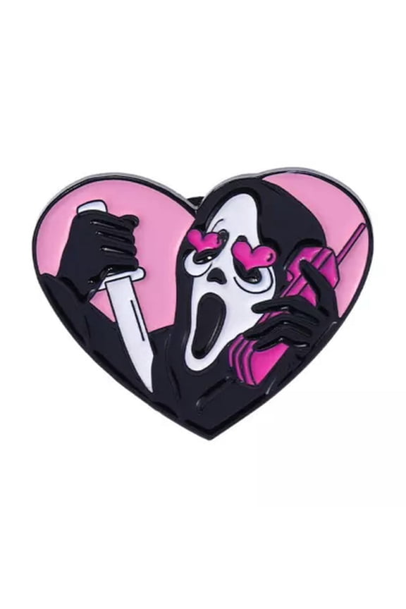 Gothic Pink Punk Brooch Enamel Skull Horror Heart Pink Mouth Brooch Lapel Pins-7