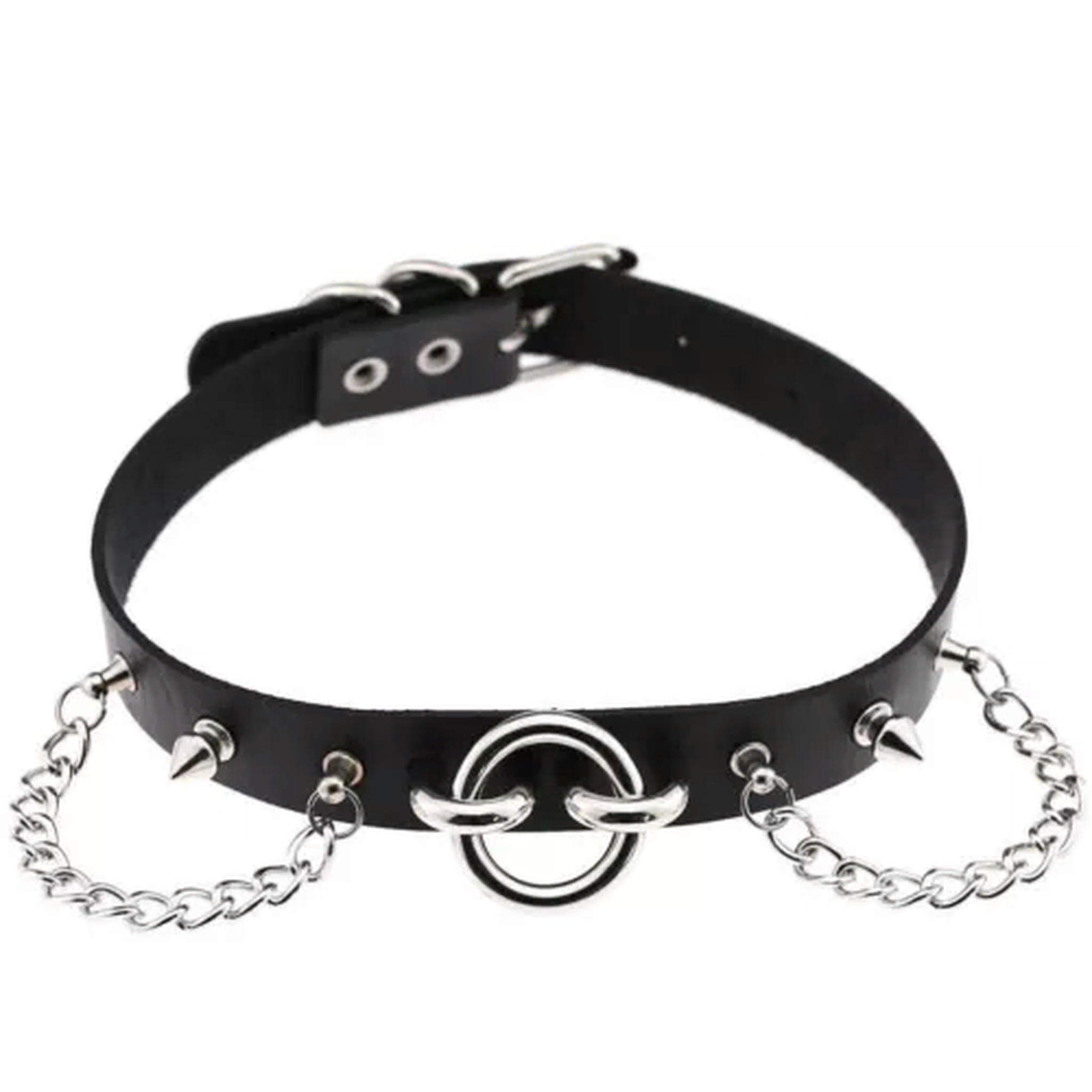 GKNET Gothic Punk Black PU Leather Spiked Rivet O-Ring Collar Stud ...