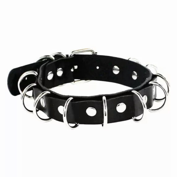 GKNET Gothic Punk Black PU Leather Spiked Rivet O-Ring Collar Stud Choker Necklace-Stud O-Ring 43cm