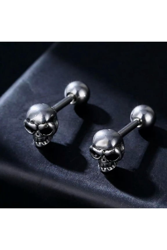 Gothic Punk Rock Skull Earrings Surgical Steel Screw Back Ear Stud Mens Womens