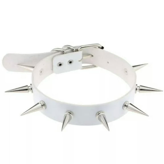 GKNET Gothic Punk White PU Leather Spiked Rivet O-Ring Collar Stud Choker Necklace-Spike Rivet 40cm
