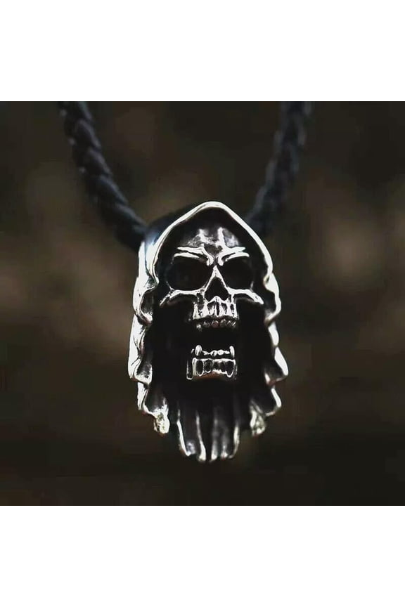 Gothic Retro Silver Grim Reaper Skull Pendant Necklace Chain Men's Delicate Jewelry Gift
