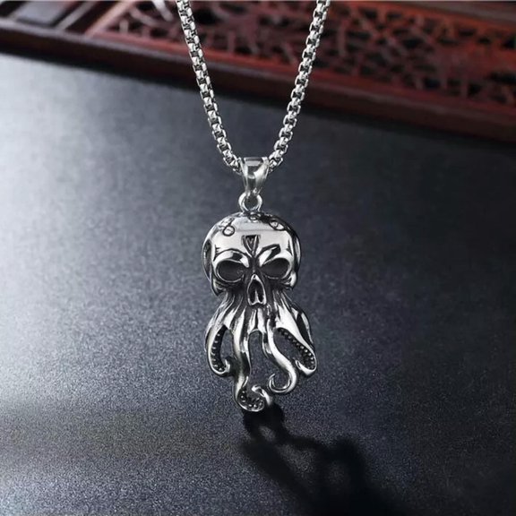 GKNET Gothic Stainless Steel Mens Biker Monster Octopus Skull Pendant Necklace