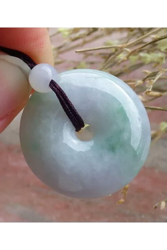 Green 1Pcs Burma Natural A Jade jadeite Pendant Circle Bead Necklace