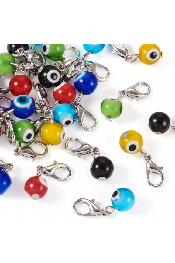 Handmade Lampwork Evil Eye Pendant Decorations with Lobster Claw Clasps