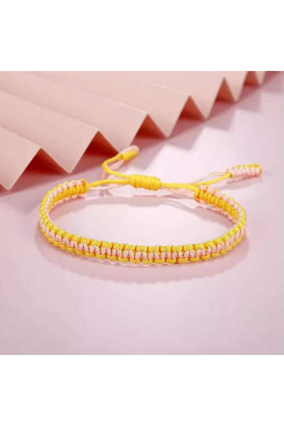 Handmade Thread Bracelet Braid Rope Bangle Adjustable Knot Friendship Bracelets-Yellow-Pink