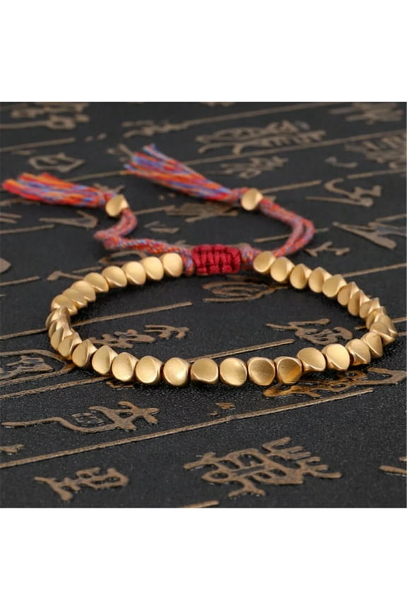 Handmade Tibetan Buddhist Weave Cotton Copper Beads Lucky Bracelet Bangle Gift